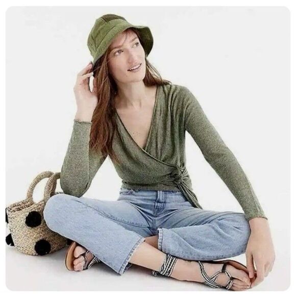 J. Crew Linen Blend Wrapped Cardigan Sweater Green Size Large - Picture 12 of 12